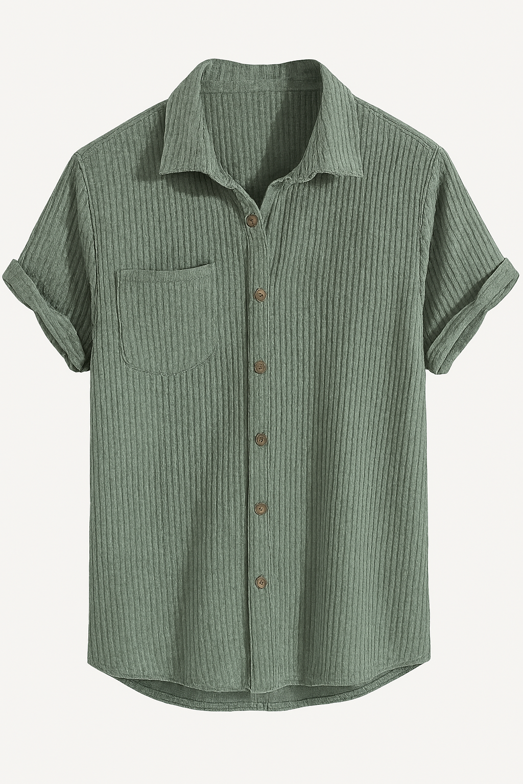 Sage Green Waffle Knit Button-Up Shirt β Casual Short Sleeve Textured Summer Shirt