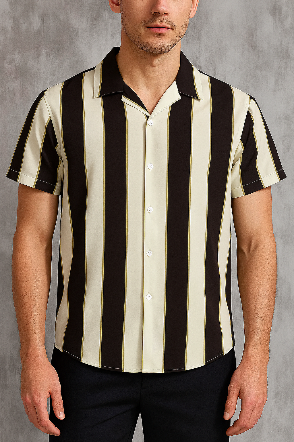 Monochrome Stripe Men's Shirt – Casual Short Sleeve Button-Up