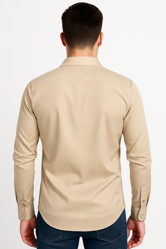 Classic Beige Cotton Shirt – Tailored Fit | Men's Casual & Formal Wear