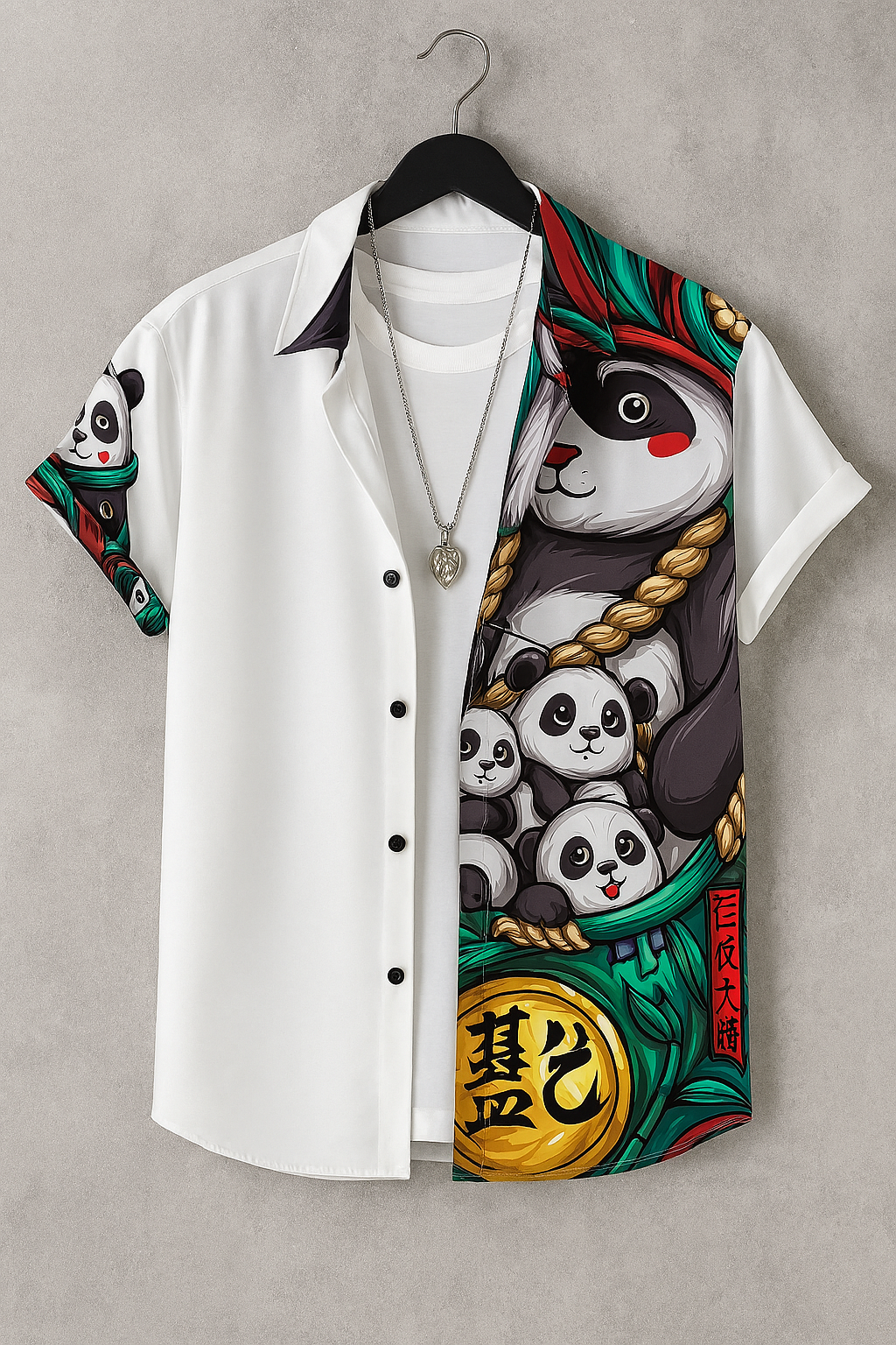Panda Samurai Split Shirt – Bold Graphic Print with Bamboo Sleeve Detail