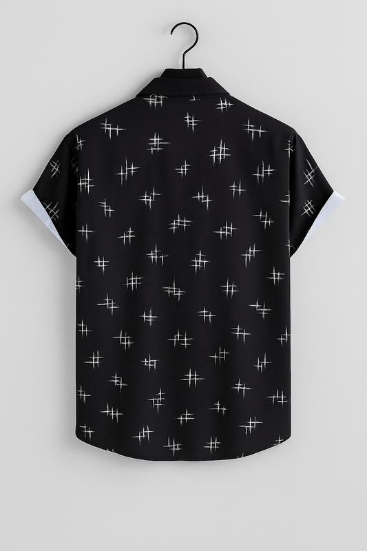 Black Crosshatch Casual Shirt – Modern Fit, Layer-Ready, Statement Style