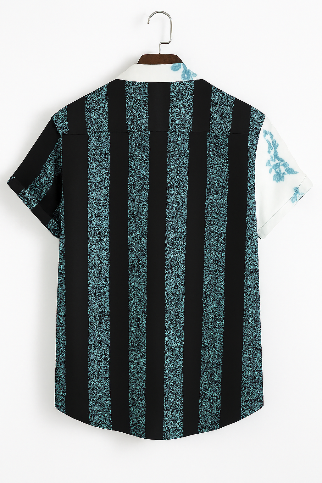 Split Pattern Floral & Paisley Shirt – Turquoise Blossom & Stripe Fusion