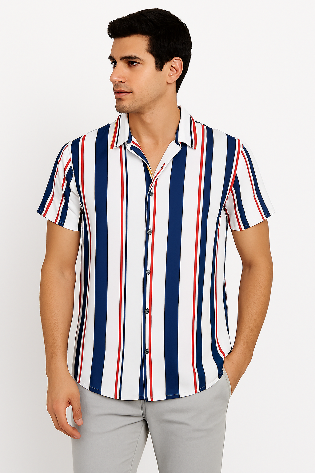 Vertical Striped Short Sleeve Shirt – Casual Summer Streetwear