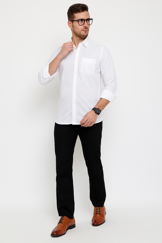 Classic White Streetwear Shirt – Slim Fit, Long Sleeve, Minimalist Design