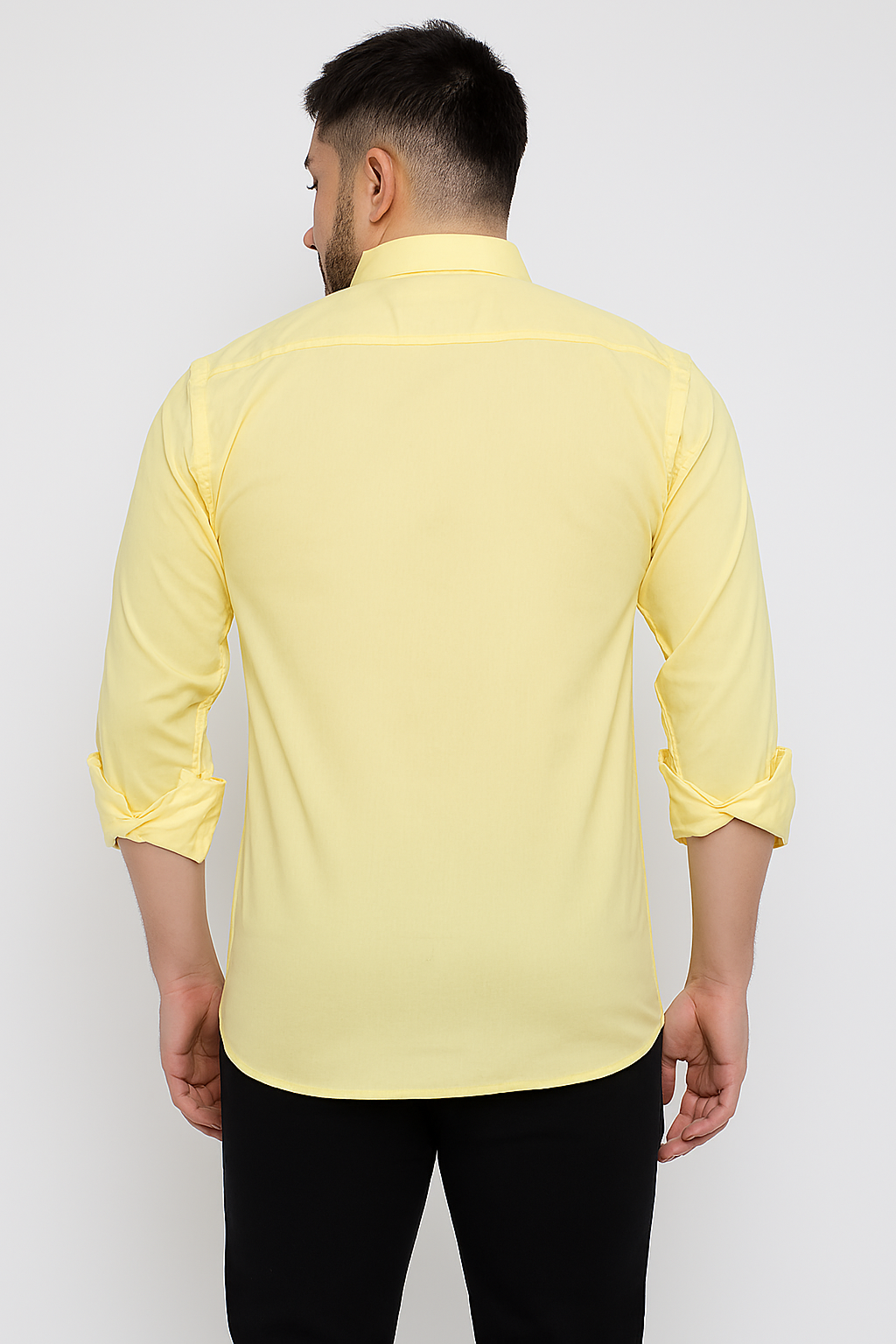 Pastel Yellow Casual Shirt for Men – Rolled Sleeve Modern Fit | Lightweight Streetwear Essential