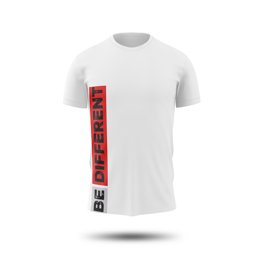 BE DIFFERENT Vertical Stripe Graphic T-Shirt – Bold Statement Tee for Men & Women