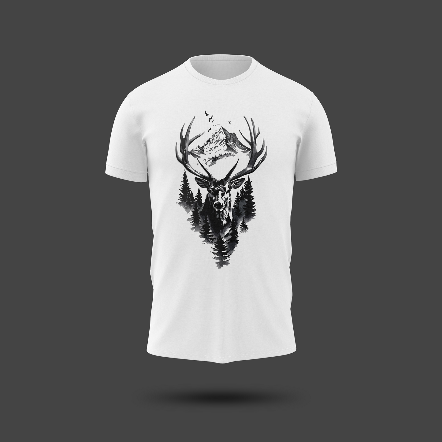 Wildlife Mountain Scene – Deer & Forest Graphic