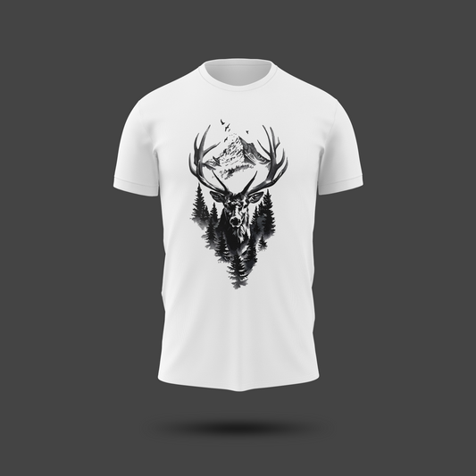 Wildlife Mountain Scene – Deer & Forest Graphic