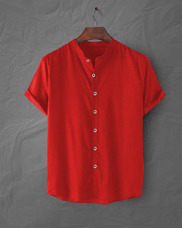 Red Mandarin Collar Shirt – Bold & Stylish Overseas Casual Wear