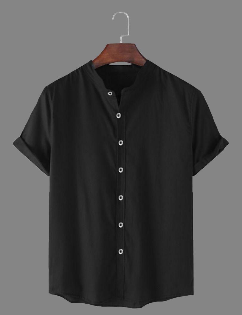 Premium Black Mandarin Collar Shirt – Casual & Formal Overseas Style