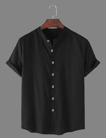 Premium Black Mandarin Collar Shirt – Casual & Formal Overseas Style