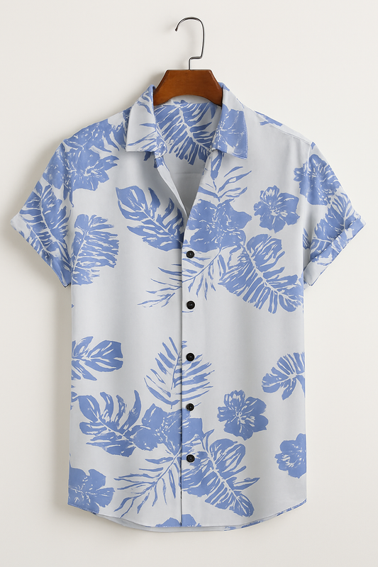 Tropical Blue Floral Button - Lightweight Summer Resortwear