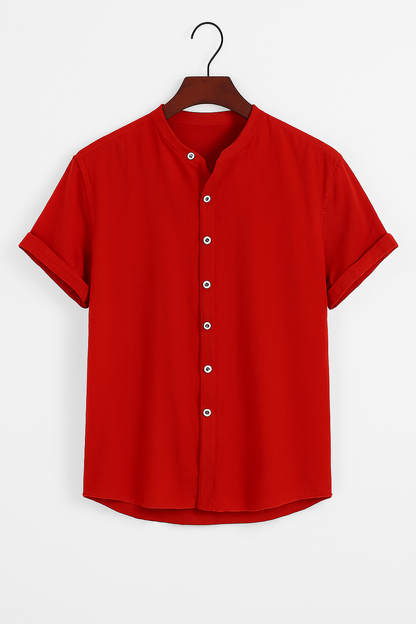 Red Mandarin Collar Shirt – Bold & Stylish Overseas Casual Wear