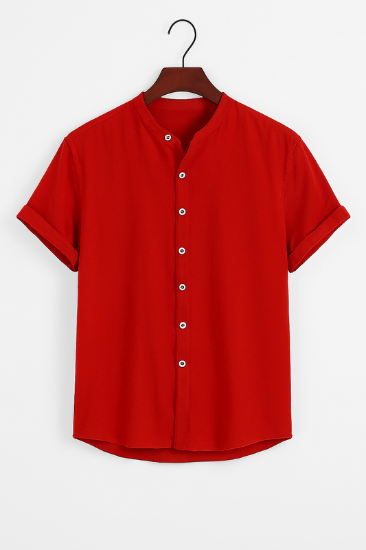 Red Mandarin Collar Shirt – Bold & Stylish Overseas Casual Wear