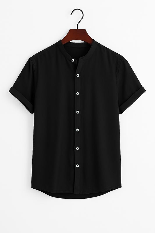 Premium Black Mandarin Collar Shirt – Casual & Formal Overseas Style