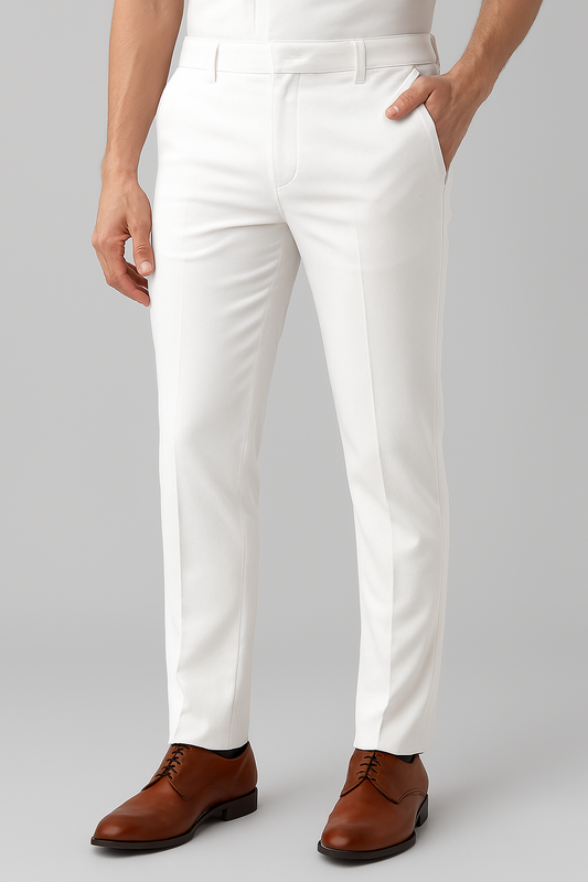 Men’s Slim Fit White Formal Trousers – Elegant Office & Party Wear Pants