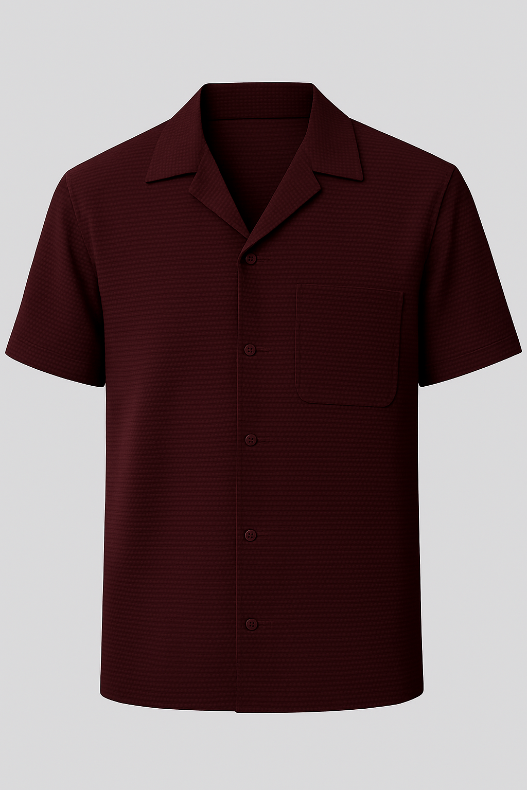 Textured Burgundy Cuban Collar Shirt – Waffle Knit Casual Summer Wear