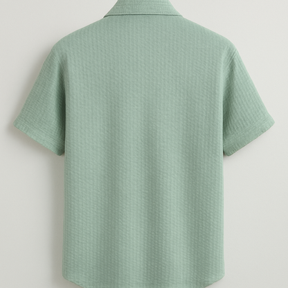 Men’s Sage Green Textured Button-Up Shirt – Casual Summer Waffle Knit Short Sleeve