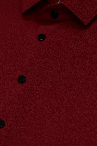 Burgundy Textured Button-Up Shirt – Casual Short Sleeve Waffle Knit for Summer & Everyday Wear