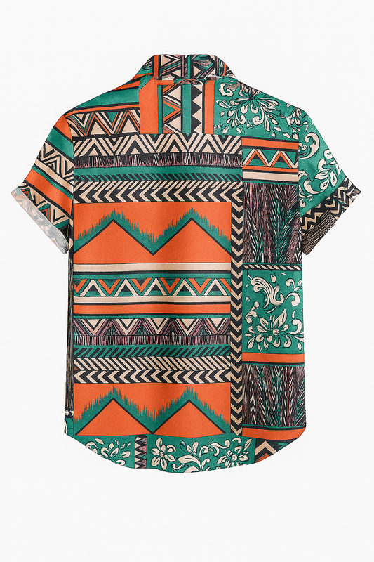 Tribal Fusion Men's Short Sleeve Shirt – Bold Geometric & Floral Print