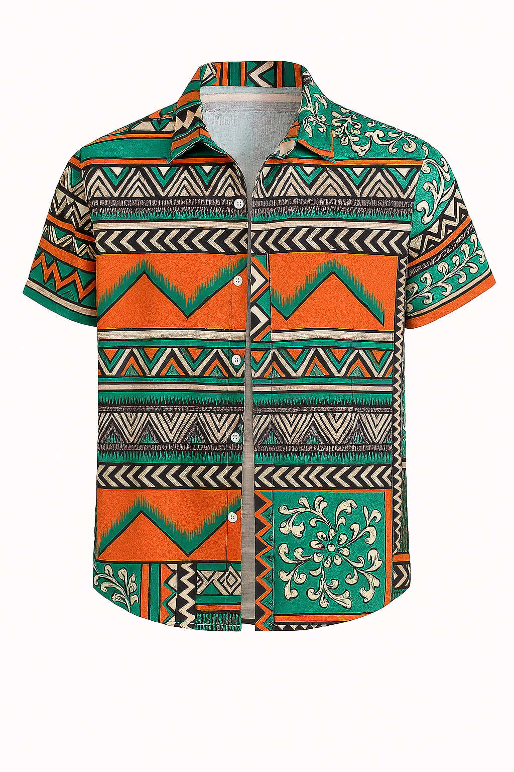 Tribal Fusion Men's Short Sleeve Shirt – Bold Geometric & Floral Print