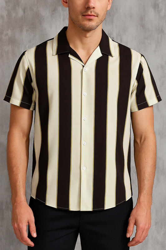 Monochrome Stripe Men's Shirt – Casual Short Sleeve Button-Up