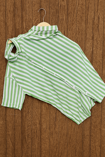 Mint Green & White Stripe Shirt – Cuban Collar | Casual Summer Essential