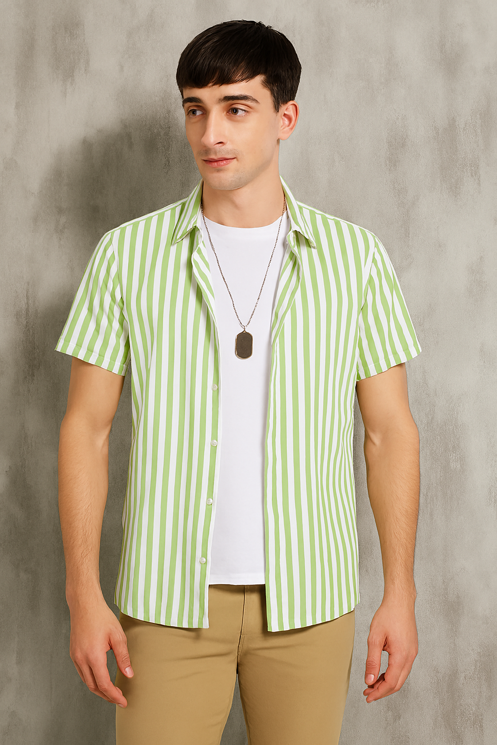 Mint Green & White Stripe Shirt – Cuban Collar | Casual Summer Essential