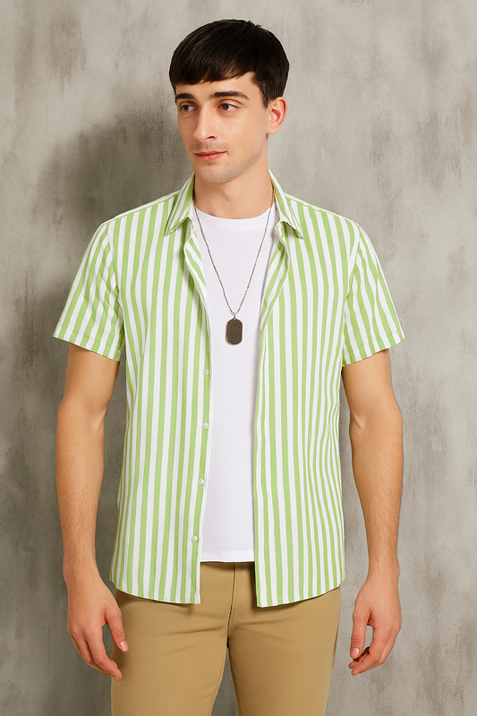 Mint Green & White Stripe Shirt – Cuban Collar | Casual Summer Essential
