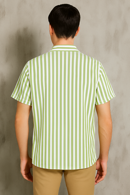 Mint Green & White Stripe Shirt – Cuban Collar | Casual Summer Essential