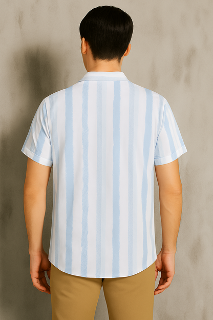 Skyline Stripe Casual Shirt – Lightweight Layered Look with Pendant Detail