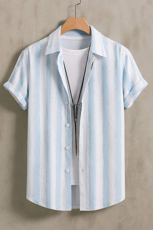 Skyline Stripe Casual Shirt – Lightweight Layered Look with Pendant Detail