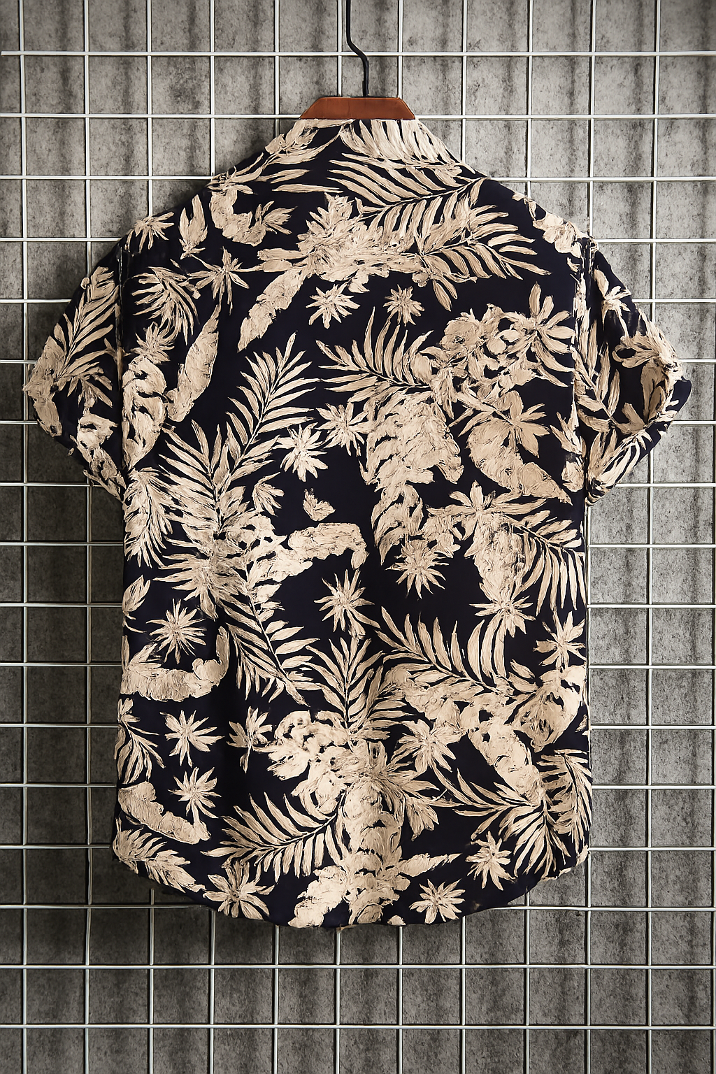 Tropical Leaf Print Shirt – Navy Blue Vacation Vibes with Layered Tee