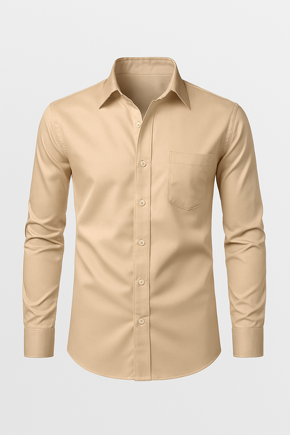 Classic Beige Cotton Shirt – Tailored Fit | Men's Casual & Formal Wear