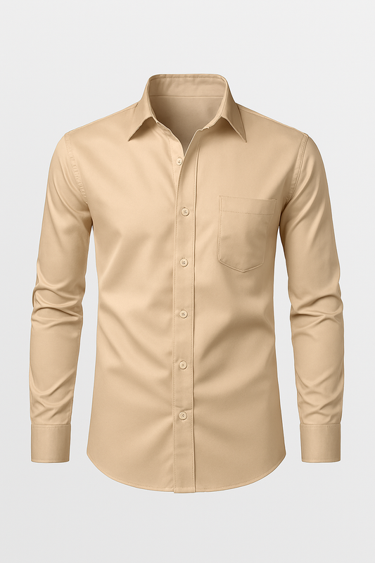 Classic Beige Cotton Shirt – Tailored Fit | Men's Casual & Formal Wear