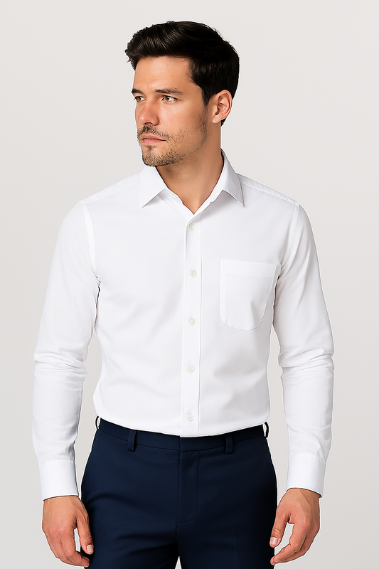 White Tailored Cotton Shirt – Men's Premium Fit | Versatile Formal & Casual Wear