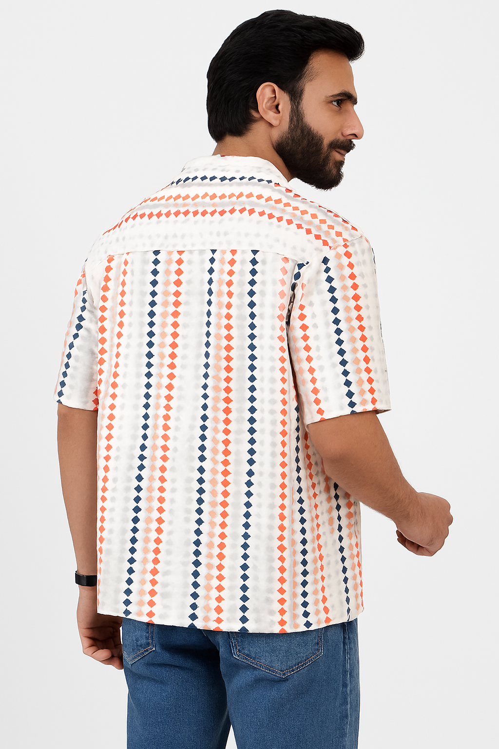 Retro Dot Cascade Shirt – Cream Base with Orange & Black Accents