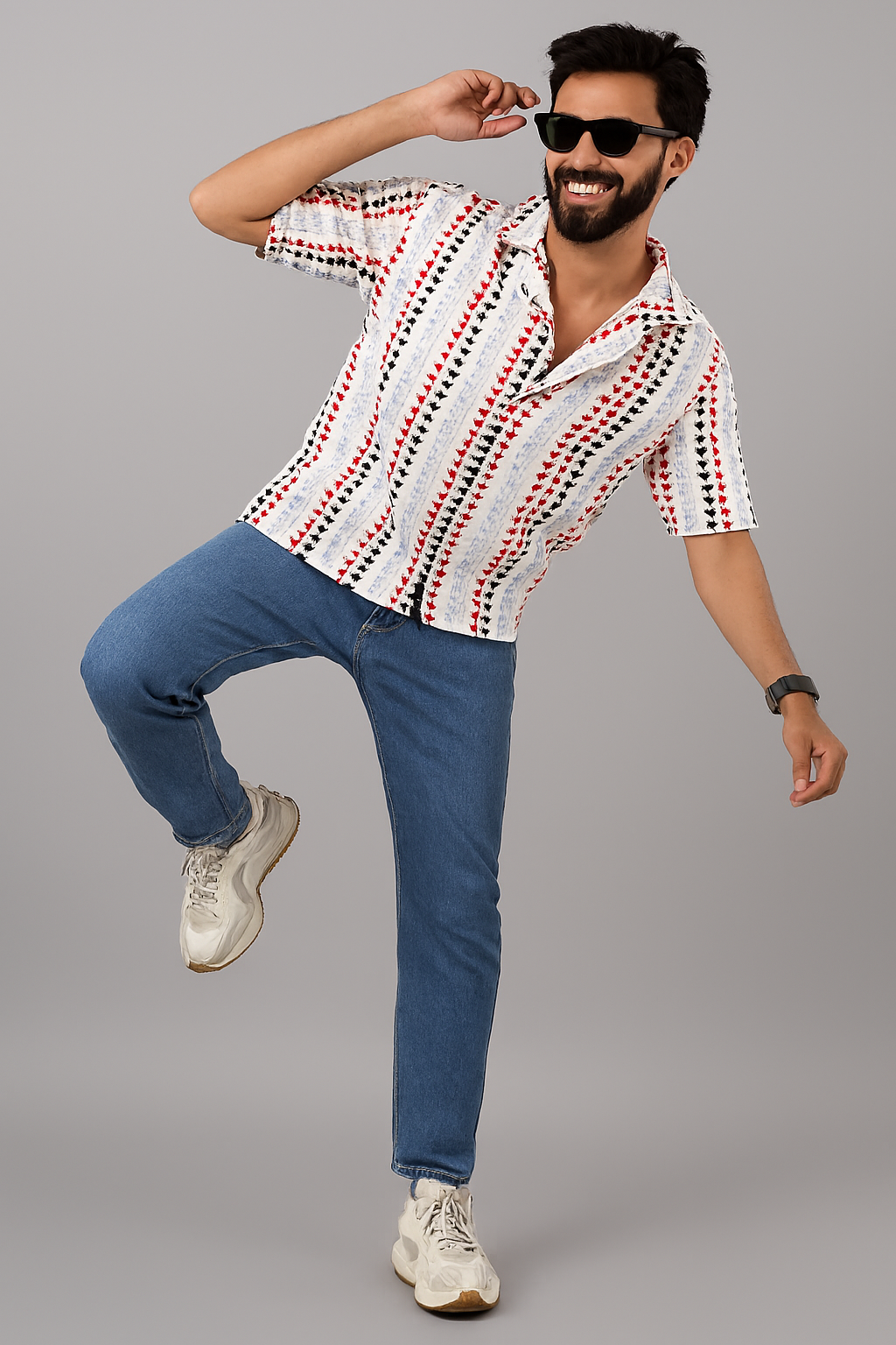 Retro Dot Cascade Shirt – Cream Base with Orange & Black Accents