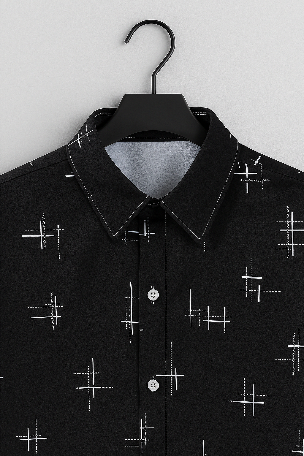 Black Crosshatch Casual Shirt – Modern Fit, Layer-Ready, Statement Style