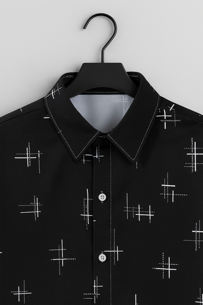 Black Crosshatch Casual Shirt – Modern Fit, Layer-Ready, Statement Style
