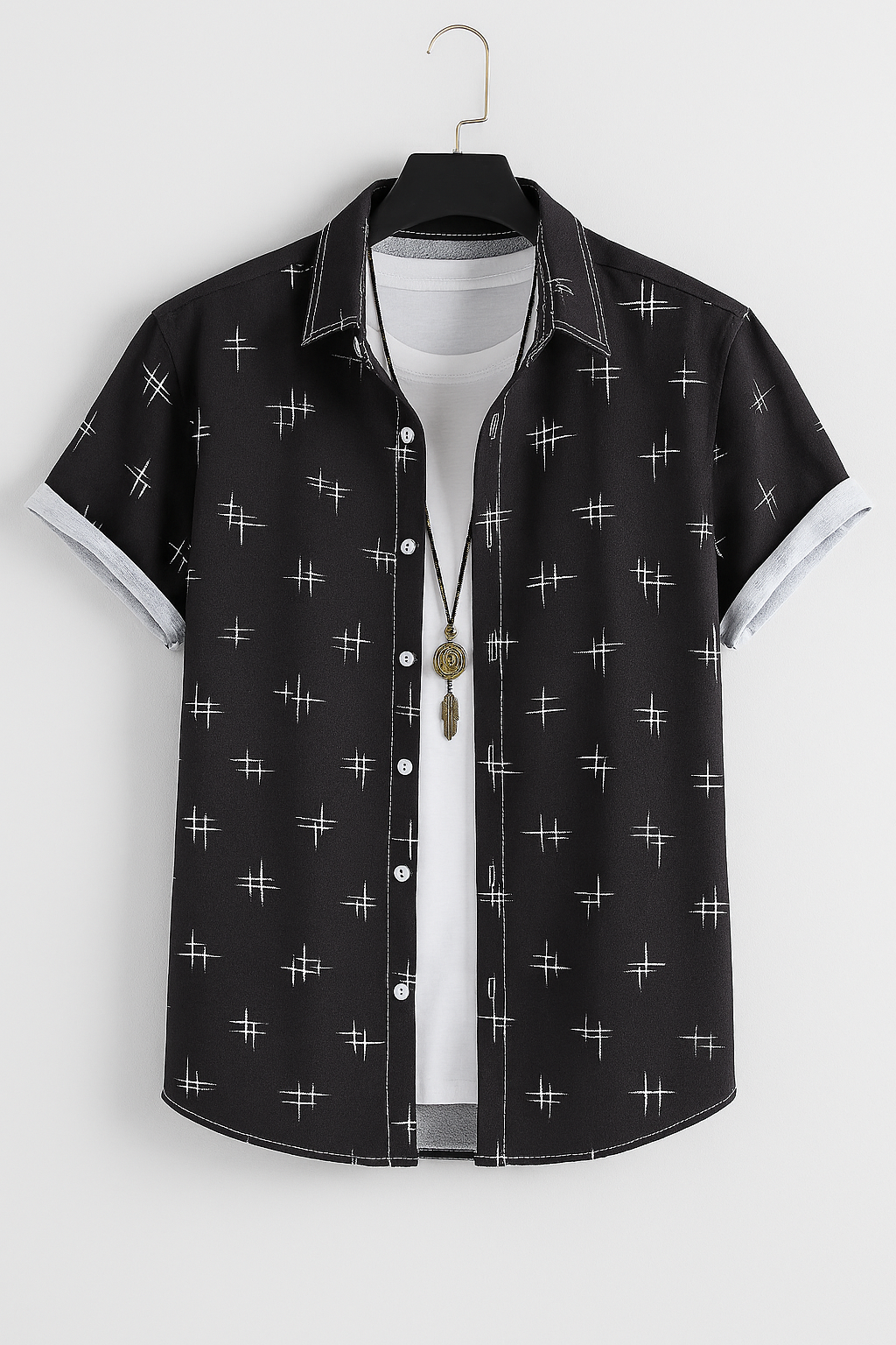 Black Crosshatch Casual Shirt – Modern Fit, Layer-Ready, Statement Style