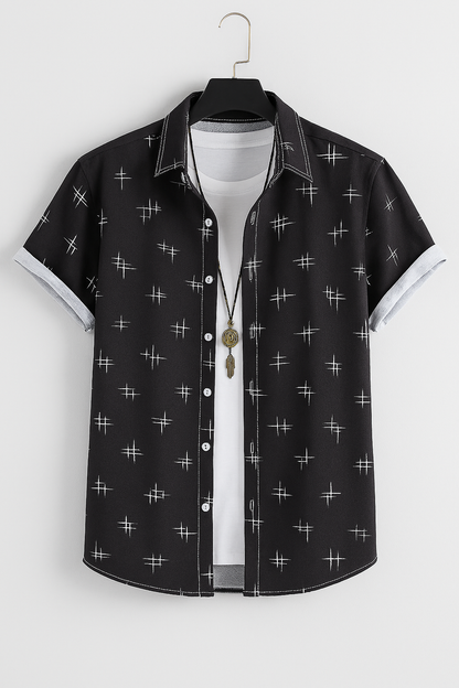 Black Crosshatch Casual Shirt – Modern Fit, Layer-Ready, Statement Style