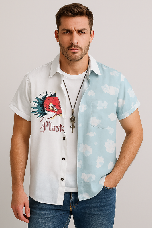 Printed Spread Collar Casual Shirt Statement Streetwear with Artistic Edge