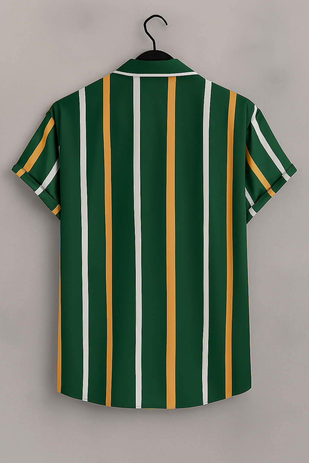 Forest Green Vertical Stripe Shirt – Short Sleeve Casual Button-Up