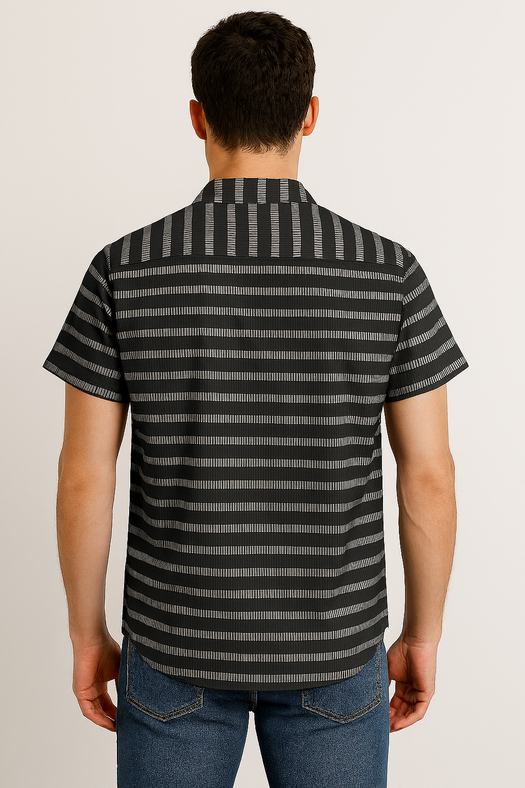 Monochrome Striped Button-Up Shirt – Casual Streetwear with Layered Look
