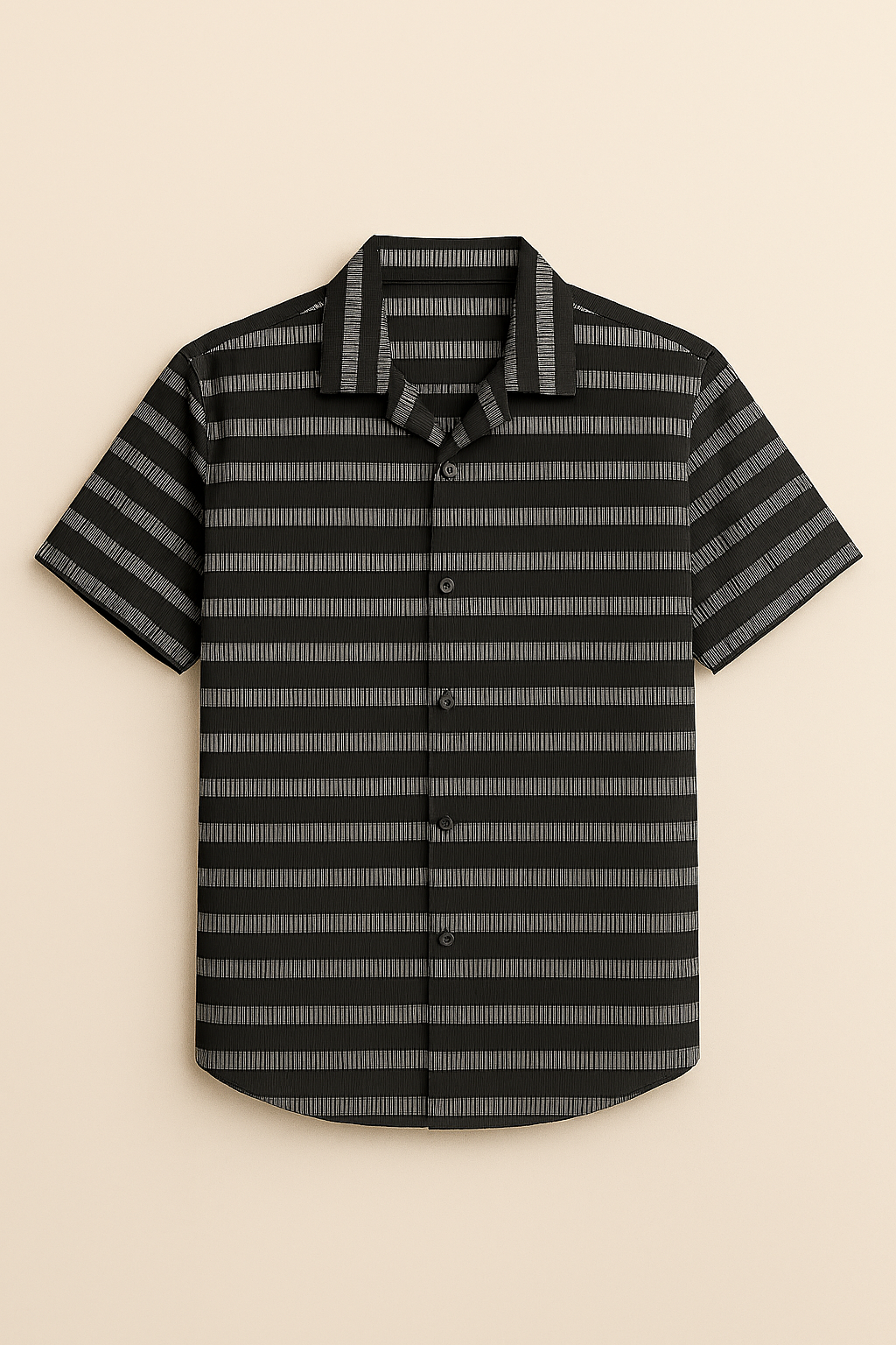 Monochrome Striped Button-Up Shirt – Casual Streetwear with Layered Look