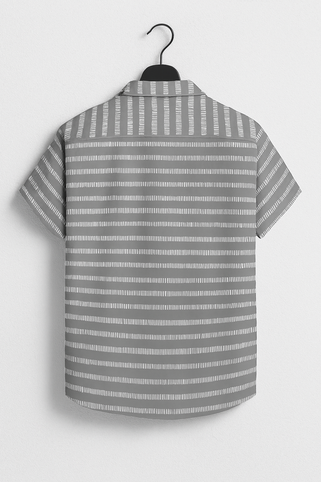 Premium Gray Striped Short Sleeve Shirt – Casual Streetwear Button-Up
