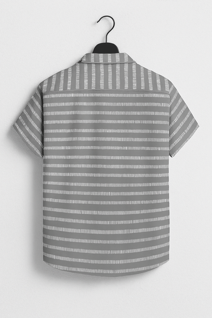 Premium Gray Striped Short Sleeve Shirt – Casual Streetwear Button-Up