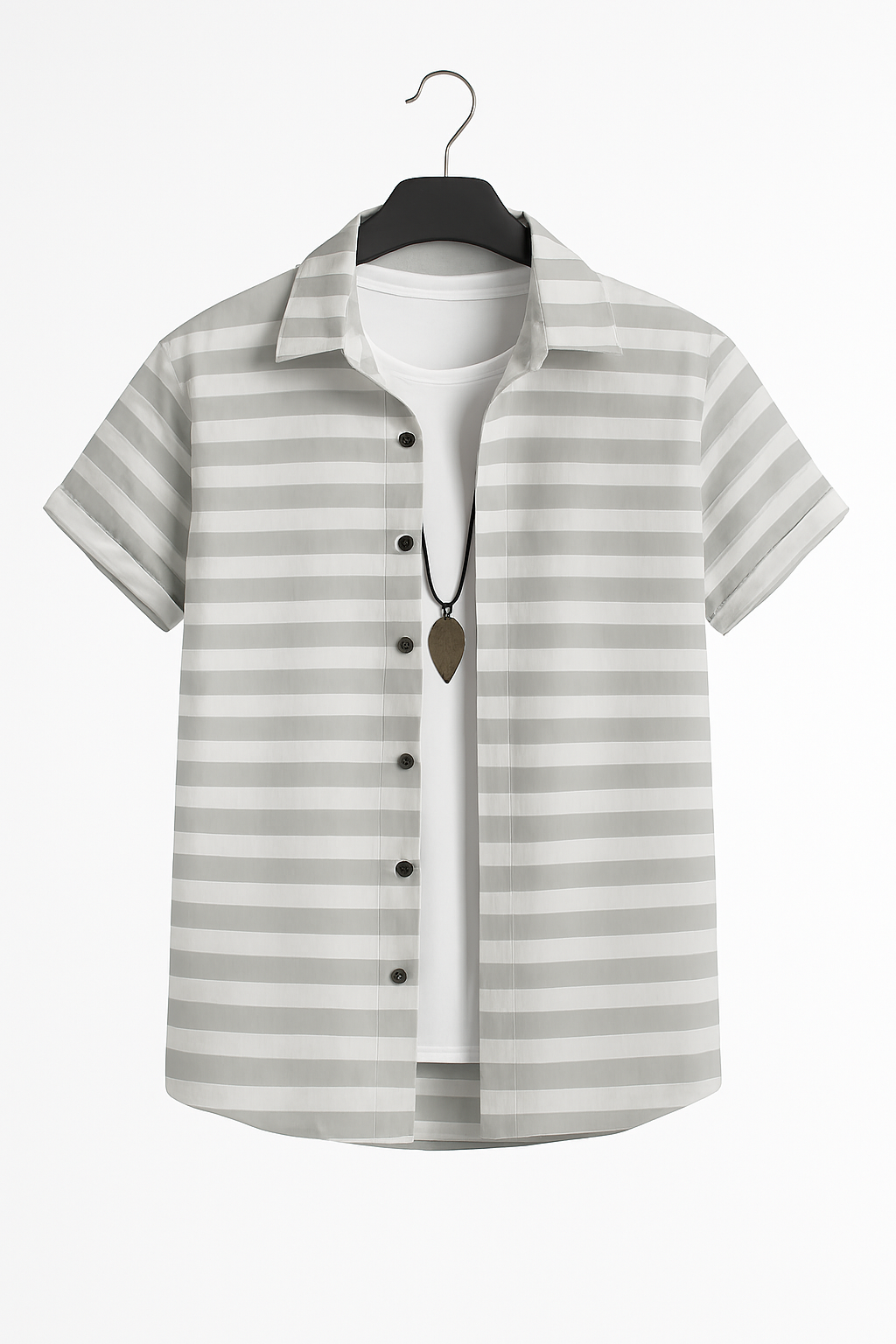 Premium Gray Striped Short Sleeve Shirt – Casual Streetwear Button-Up