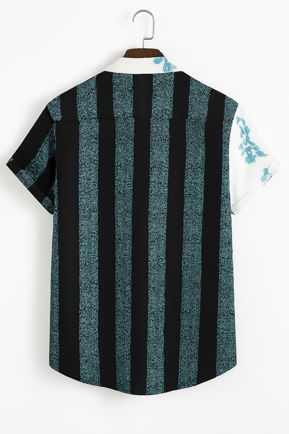 Split Pattern Floral & Paisley Shirt – Turquoise Blossom & Stripe Fusion
